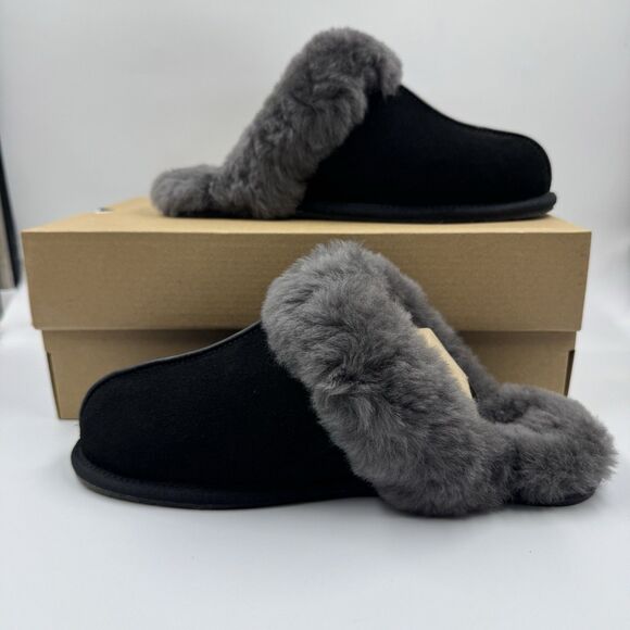 Ugg Australia Women’s Scuffette II Slippers – Suede Black/Grey – Size 8 New - Picture 4 of 16
